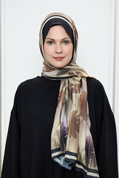 Modakaşmir Line Flower Pattern Bamboo Shawl