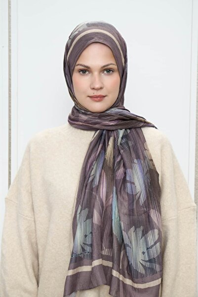 Modakaşmir Line Flower Pattern Bamboo Shawl