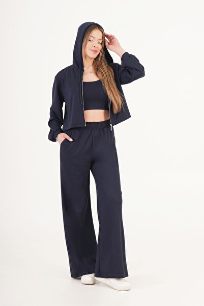 Hipo Trend Cardigan Pants Crop Triple Modal Navy Blue Set