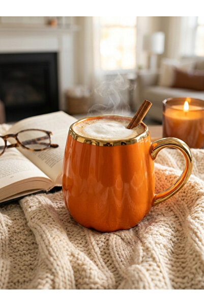 Le Paon Fine Porcelain Pumpkin Design Gold Gilded Mug - 320 ml Luxury Coffee ...