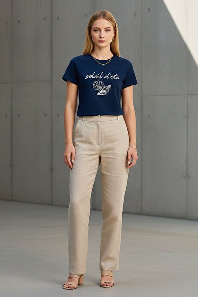 Kübra Tekstil Γυναικείο μπλουζάκι με στάμπα Navy Blue Sea Shell – Βαμβακερό κ...