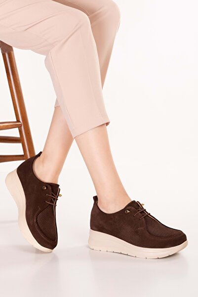 Gondol Γνήσιο δέρμα Γυναικεία άνετα καθημερινά παπούτσια elnr.7036 Καφέ σουέντ