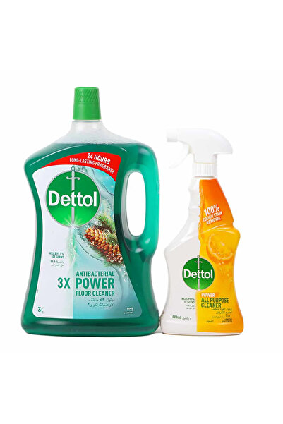 Dettol Antibacterial Power Floor Cleaner Pine Saint 3Ltr+500Ml Lemon Squeeze ...