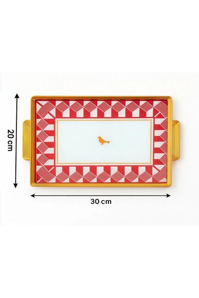 Jovi Luxury Bird-Figured Glass Serving Tray with Gold Frame – Special Design Decorative Serving Tray 30*20
