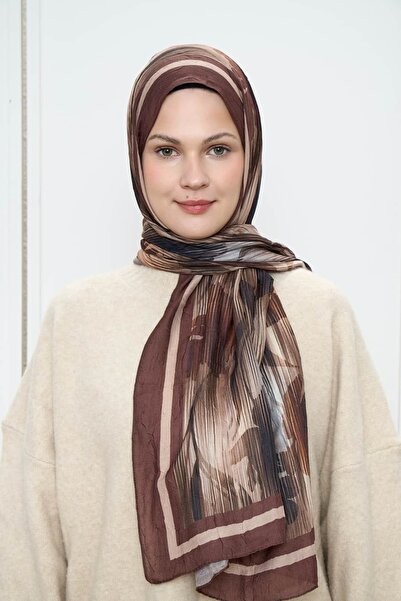 Modakaşmir Line Flower Pattern Bamboo Shawl