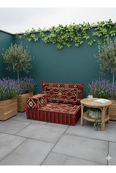 BAKIRÖZÜ HOME Şark Köşesi Takımı , 95 Cm Yer Minderi Kırmızı Anadolu Modeli -...