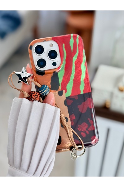 Go Aksesuar iPhone 14 Promax Compatible Shine Charm Leopard Design Silicone Case