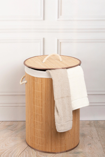 omilife Φυσικό οβάλ καλάθι πλυντηρίου από μπαμπού Κομψός και ανθεκτικός οργαν...