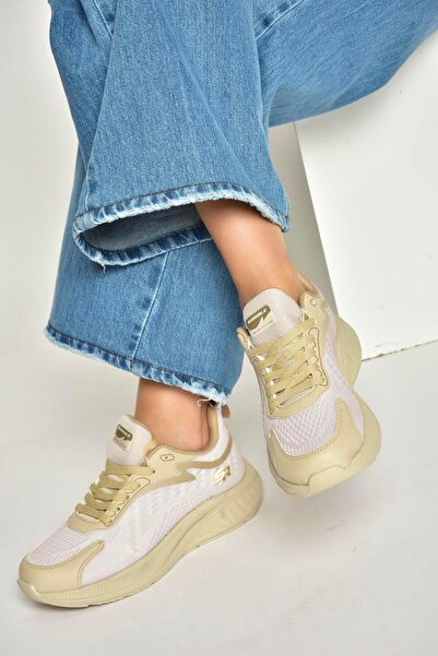 Fox Shoes Y702500804 Beige Fabric Thick Sole Sports Shoes Sneakers