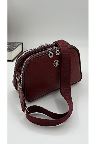 DMG Collection 4-Compartment Column Strap Detailed Women's Shoulder Bag Burgundy
