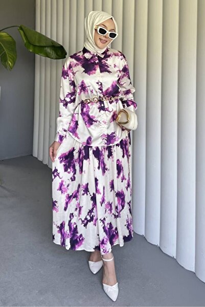 Bestenur Pleated Skirt Satin Double Set 1693