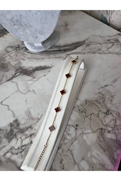 MODA141 Bordo yoncalı gold çelik bileklik