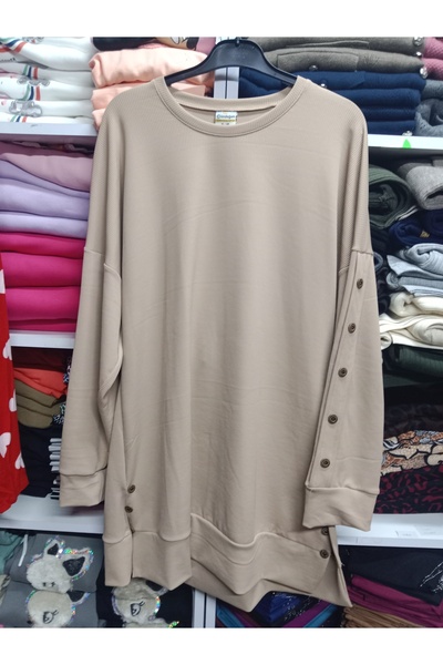 Butik Büyük beden düğme detaylı tünik