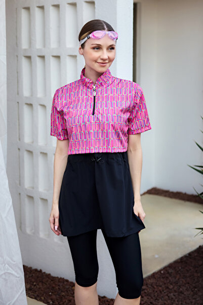 Remsa Mayo Short Sleeve Semi-Closed Hijab Swimsuit with Front Cover Black03 R...