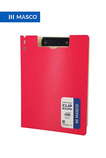 MASCO ملف A4 من الورق المقوى مع مشبك معدني قوي، أحمر