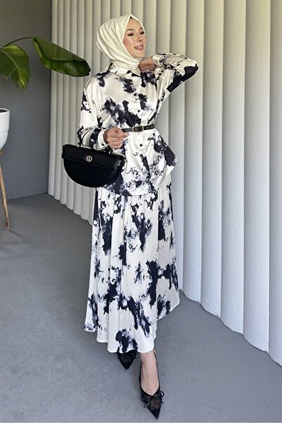 Bestenur Pleated Skirt Satin Double Set 1693