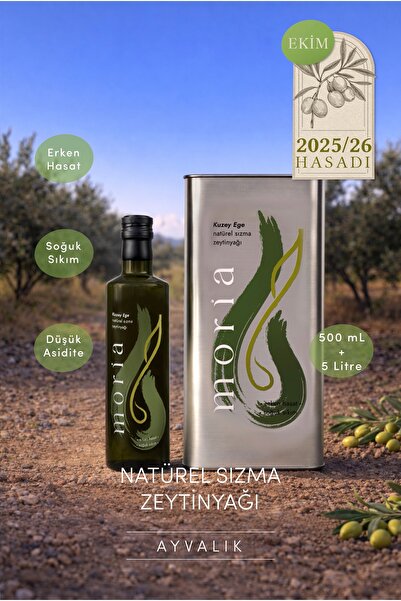 Moria Zeytinyağı Ayvalık Erken Hasat Soğuk Sıkım 5Litre+500mL Natürel Sızma Z...