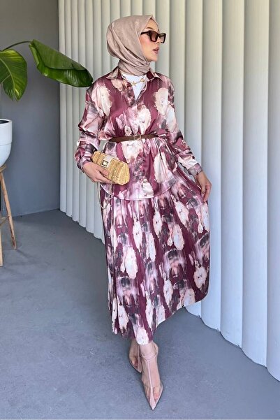 Bestenur Pleated Skirt Satin Double Set 1693