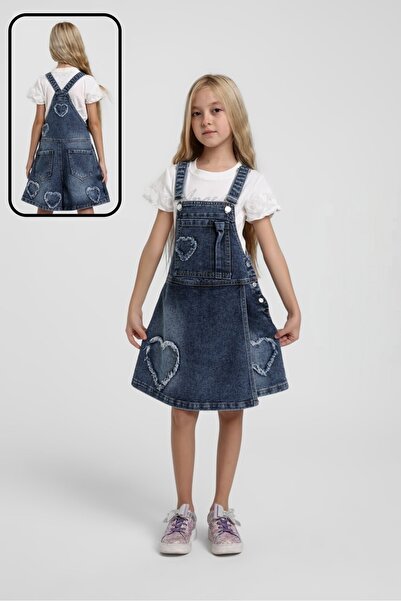 Escabel Heart Appliqué Denim Salopet Shorts Skirt (T-Shirt Is Not Included.)