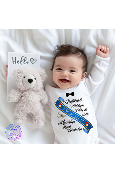 Baby&Baby Uzun Kollu Isim Yazılabilir Sünnet Oldum Tuğralı Pamuklu Organik Ba...