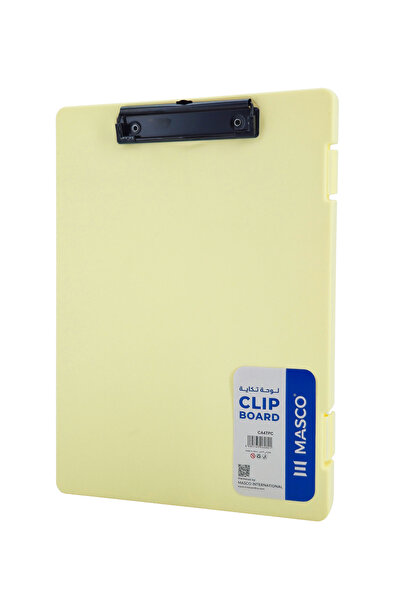 MASCO لوحة كتابة بلاستيكية A4 مع حافظة تخزين ومشبك قوي - أصفر