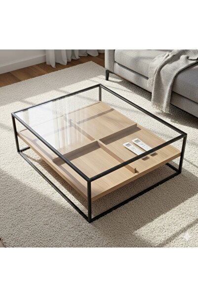 terndat Modern rectangular two-tiered serving table, wooden, divided, with a ...