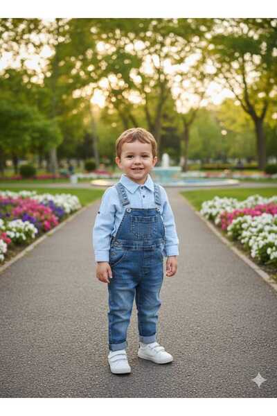 Oryeda Erkek Çocuk Kot Salopet Tulum Gömlek Takım