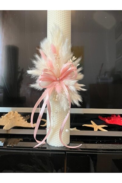 Dodi Κερί βάπτισης με αποξηραμένα ροζ λουλούδια και μαργαριτάρια