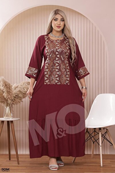 M&O 2 Cotton jalabiya, three-quarter sleeves, high-quality embroidery, embell...