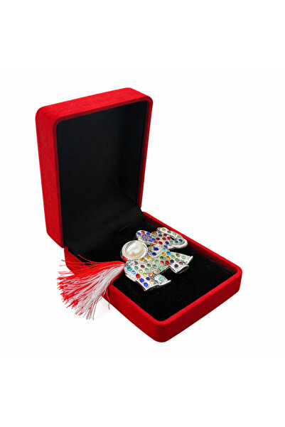 JOLIE Elephant Brooch Martisor with Multicolored Rhinestones and Pearl