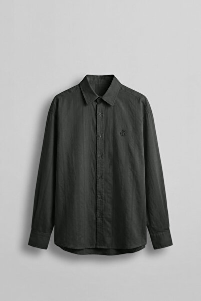 ablukaonline Men's Relaxed Fit Long Sleeve Textured Shirt Anthracite