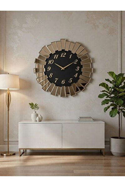 YAĞMUR HOME Bronz Piyano Aynalı Duvar Saati - 80 cm Çap, Kaliteli Ahşap Gövde...