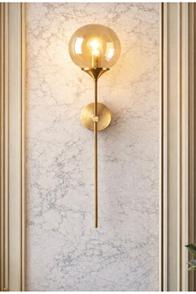 Buiva Camlı Pilli Aplik Kablosuz Pilli Aplik Eskitme Gold Sarı Bal Cam