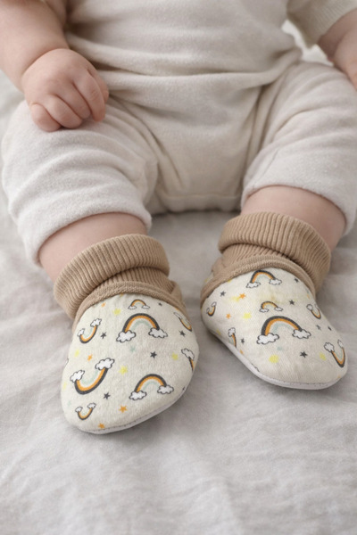 Kiçi First Step Long-Strapped Rainbow Patterned Booties