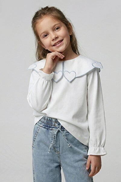 ww waka waka kids store Bluză pentru fetițe cu guler brodat cu inimioare