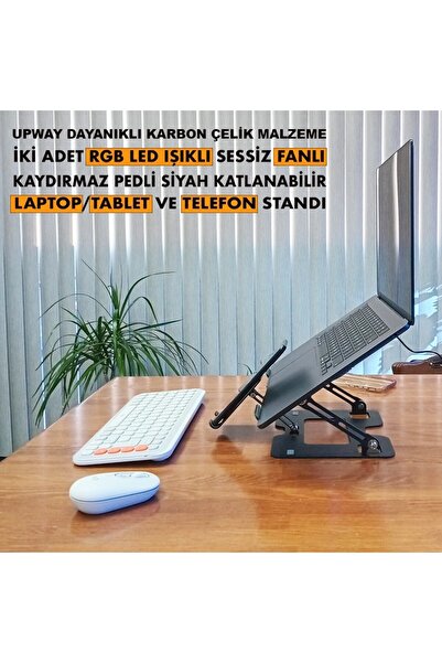 UpWay Steel-Cooler RGB Turbo Fanlı Karbon Çelik Laptop Tablet ve Telefon Standı