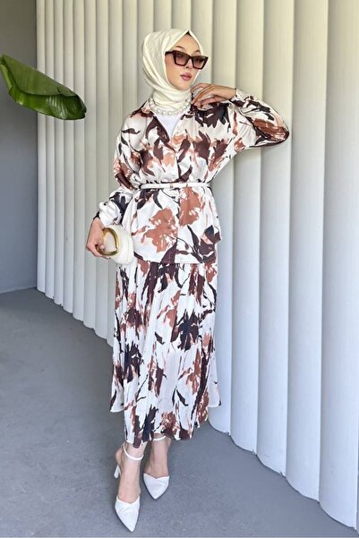 Bestenur Pleated Skirt Satin Double Set 1693