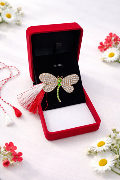 JOLIE Golden Dragonfly Brooch with Rhinestones