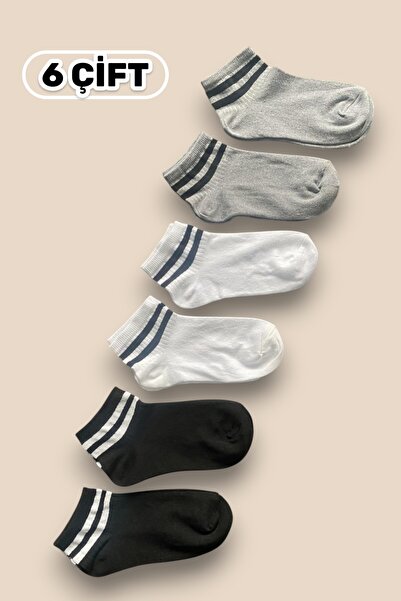 Esinti 6 Pairs Women's Ankle-Length Cotton Striped Mixed Color Booties Socks Set