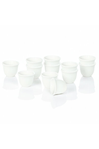 SHALLOW CAWA White Porcelain & Bone China Cups Set – 12 PCS, 90ml Arabic Coff...