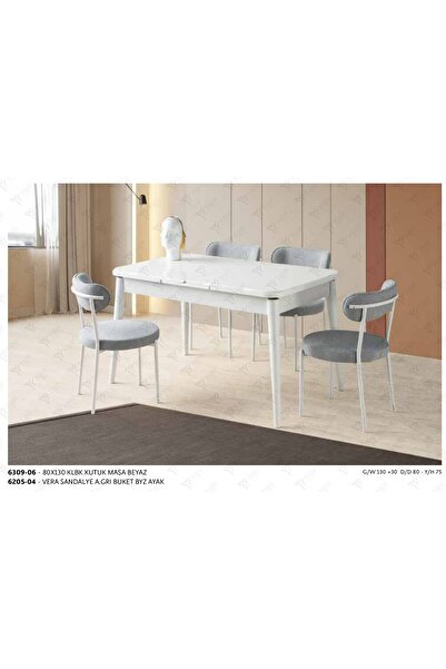 EvcesHome 80x130 Kelebek Kütük Tasarım Highgloss Yemek Masası Takımı - 4 Adet...