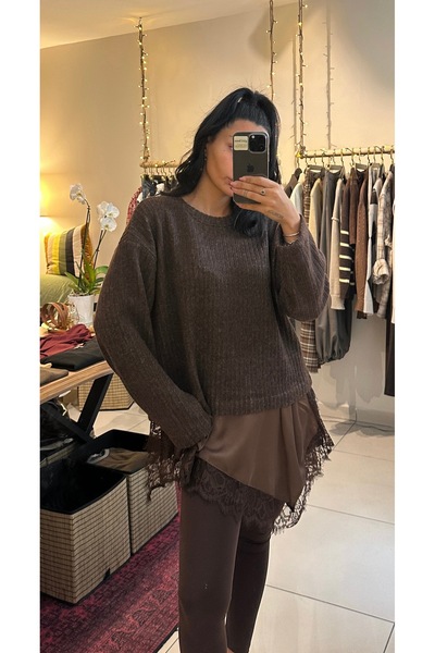 Krisbut Kadın Dantel Detay Kazak