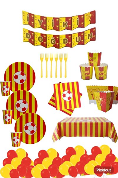 Mehca 8 kişilik Sarı kırmızı taraftar dolu dolu doğum günü konsepti