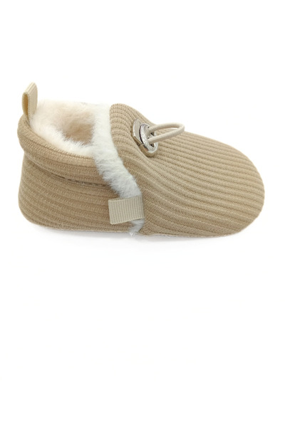 Tiny Feet Ribbed Brown Knitwear, Plush Lined, Non-Slip Sole, Elastic Baby Booties, Home Boots, Slippers