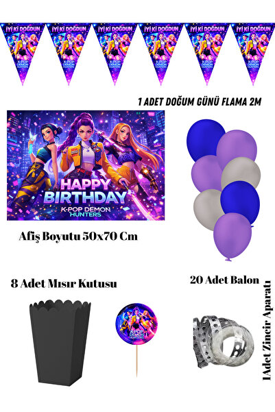 HAPPYLOOPPARTY Kpop K-Pop Demon Hunters Doğum Günü Parti Seti Afiş 50x70 Cm