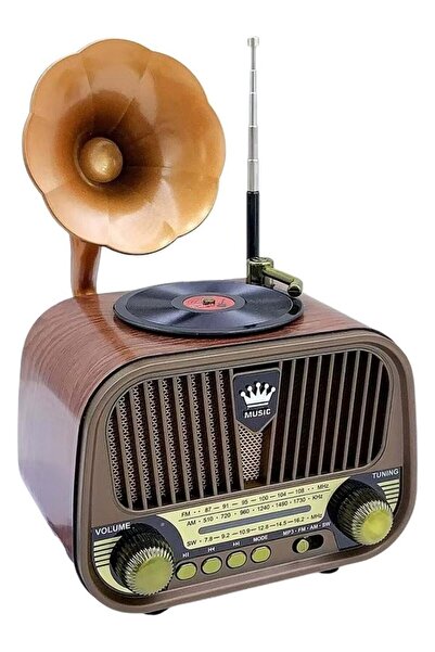 Cesicey Nostaljik Gramofon Görünümlü Fm Radyo Retro Ahşap Bluetooth Hoparlör