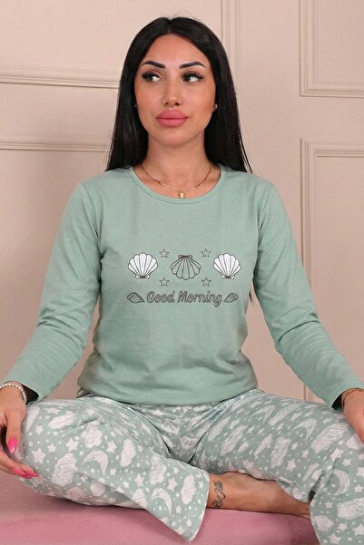 Niket Life Set de pijamale din bumbac pieptănat pentru femei, cu slogan „Bună...