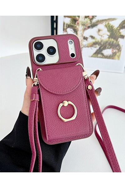 KILIF HOUSE iPhone 15 Compatible Leather Case with Ring Detail and Strap Wallet