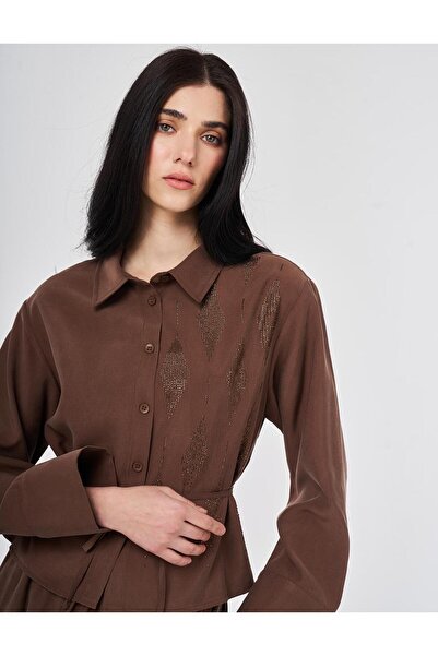 Kayra Hotfix Printed Skirt Suit Chocolate 76007