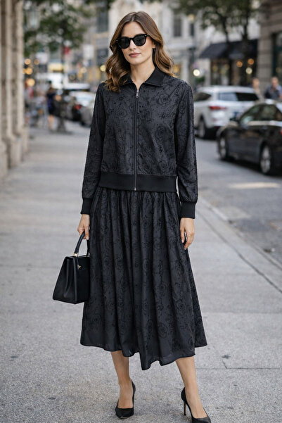 FUAT GÜRSEN Bead Embellished Zippered Skirt Jacket Set